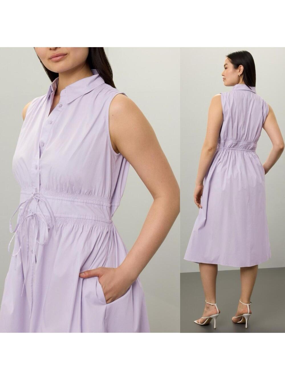 (flaw) THAKOON Tie Waist Dress Sleeveless Cotton Button Up Midi Shirt Dress -XL